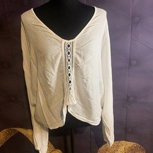 White Cropped Long Sleeve Blouse